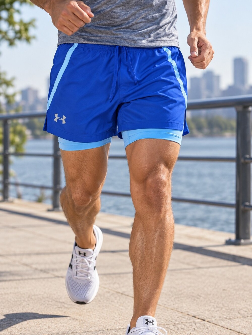 Under Armour Launch Men’s Large Blue 2-in-1 Running Shorts Fitted Liner- R